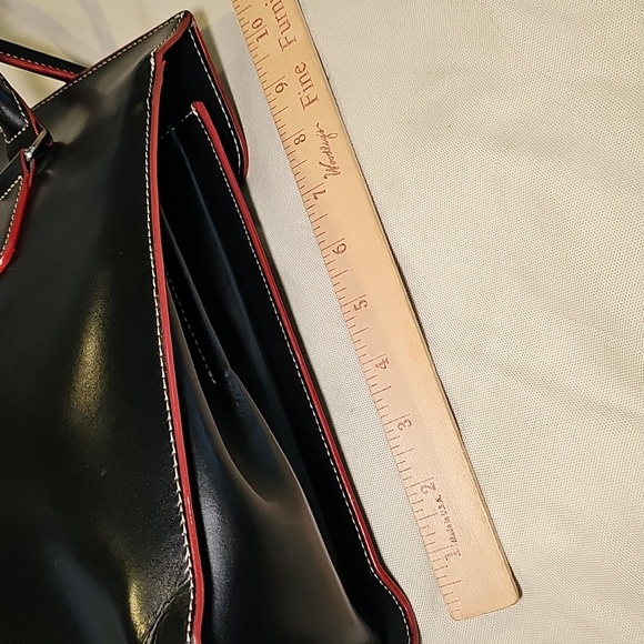 Lodis Black Leather Tote Bag With Red Edge Trim - Picture 6 of 11